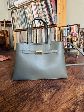 Vintage, olive green “firkin” (fake Birkin) bag